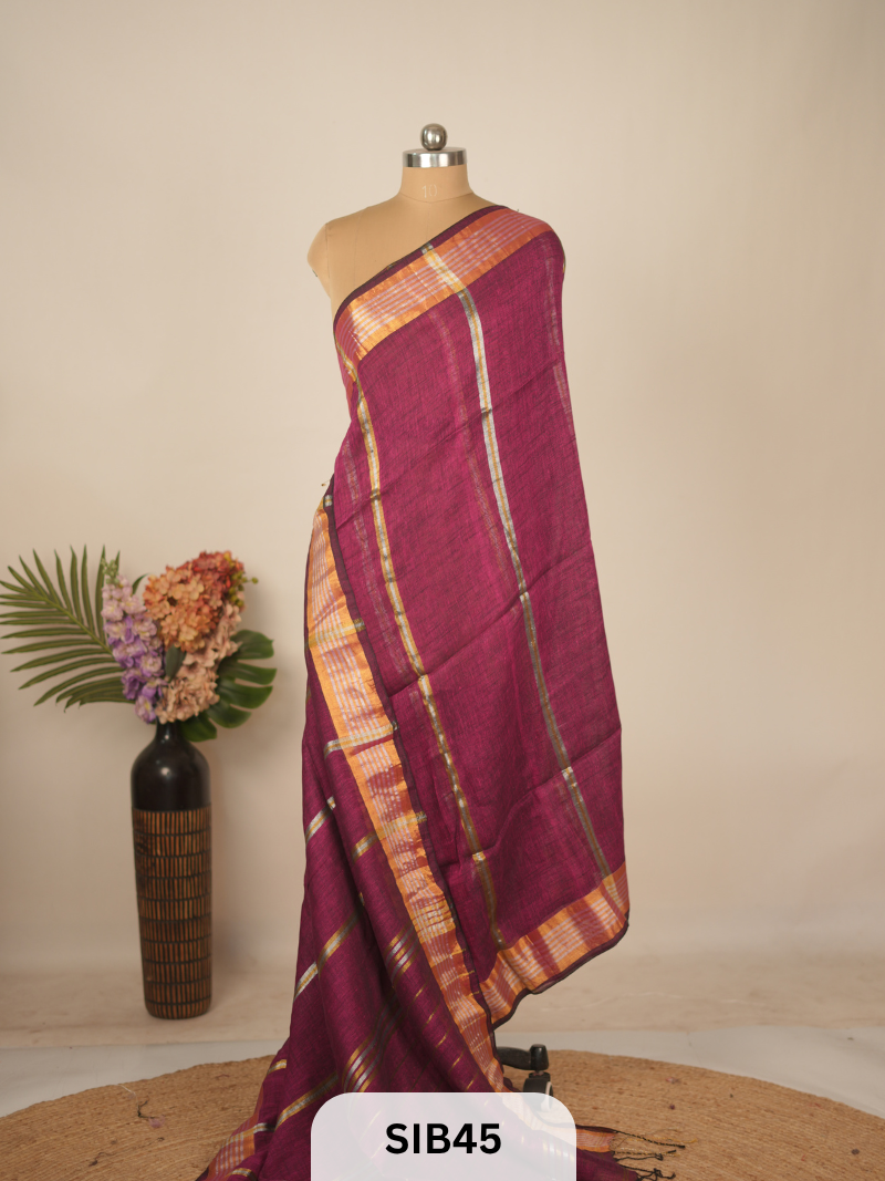 PURE JAYASHREE LINEN WITH COTTON SAREE - HANDLOOM