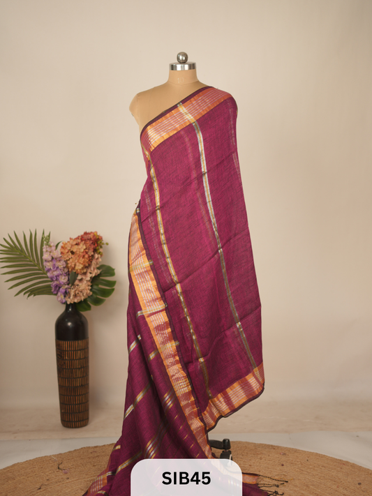 PURE JAYASHREE LINEN WITH COTTON SAREE - HANDLOOM