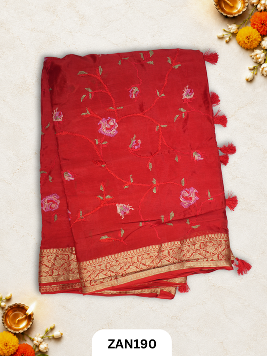 Chinon Cross Stitch Saree