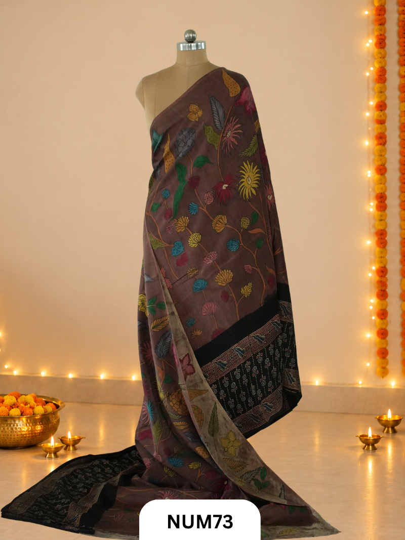 Exclusive Pure Penkalamkari Floral Saree