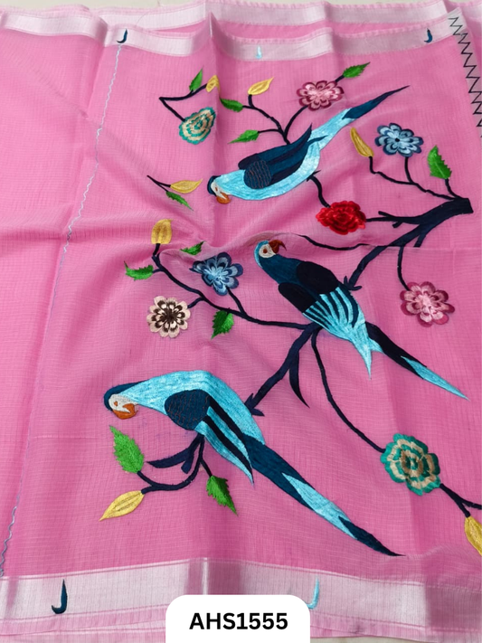 Kota Cotton Embroidery Work Saree Pallu Heavy Work
