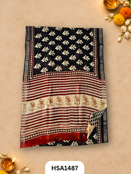Kalamkari Hand Block Printed Soft Linen With Blouse