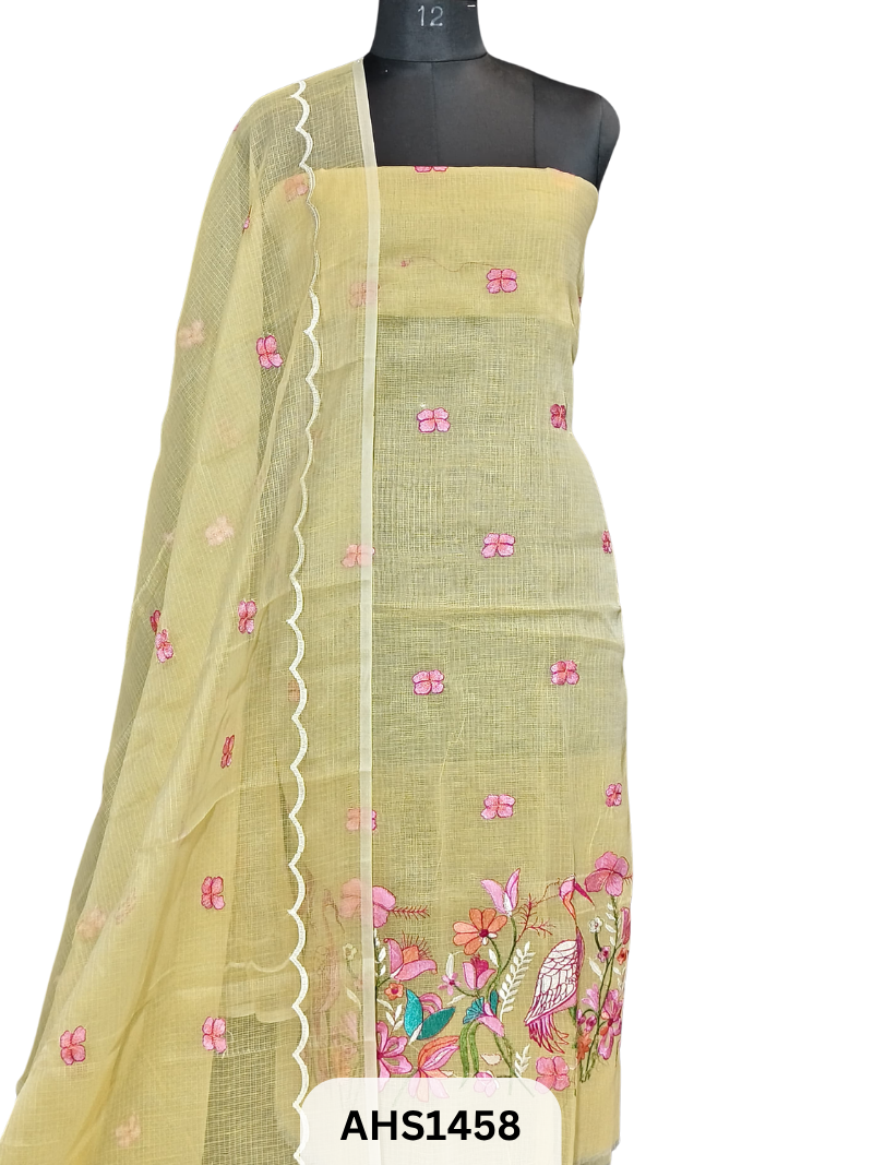 Exclusive Kota Doria Embroidery Work - Top & Dupatta 2.5 Mtr