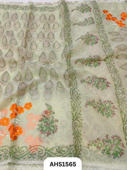 Kota Cotton Embroidery + Printed Saree