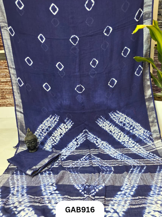 Bagru Handblock Print Linen Saree With Attached Blouse