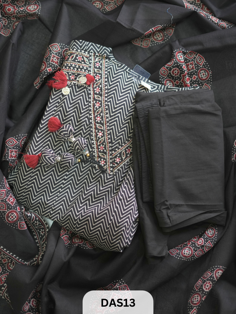 MUL COTTON AJRAKH 3 PCS SALWAR SUIT
