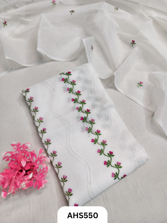 Premium Kota Doria Embroidery Work - Top And Duppatta