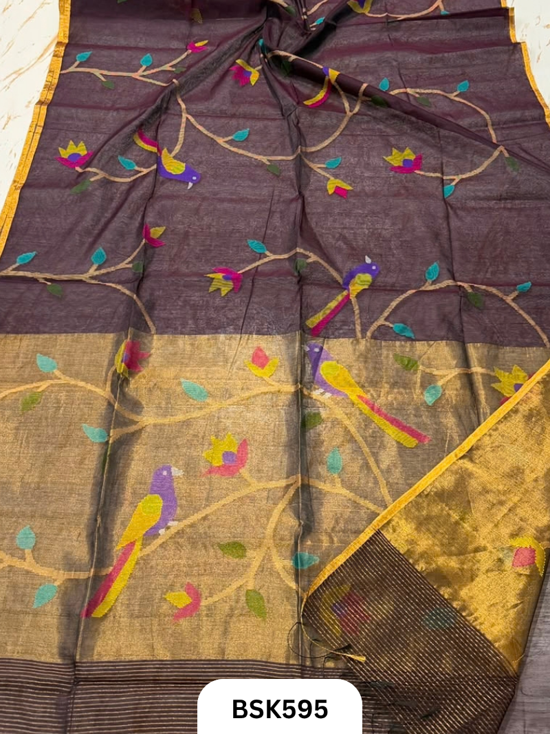 Handloom Pure Muslin Jamdhani With Hand Needle Work Saree