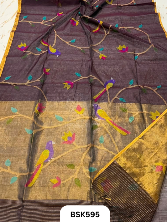 Handloom Pure Muslin Jamdhani With Hand Needle Work Saree