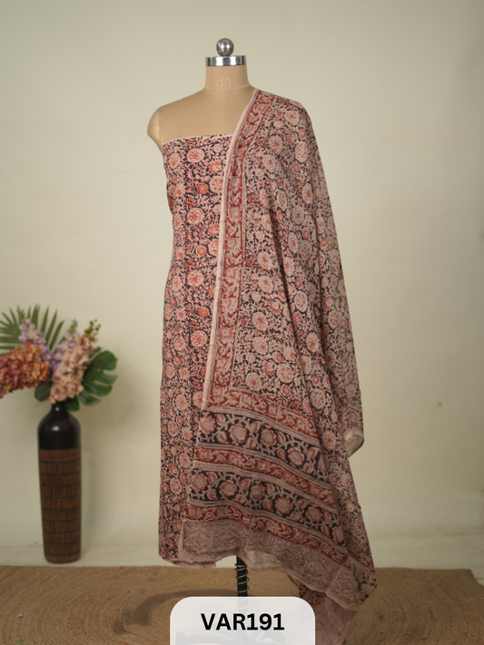 PURE HANDBLOCK KALAMKARI COTTON-2 PCS-TOP & DUPPATA
