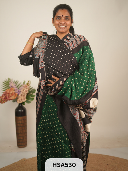 MODAL AJRAKH WITH BANDHINI SAREE