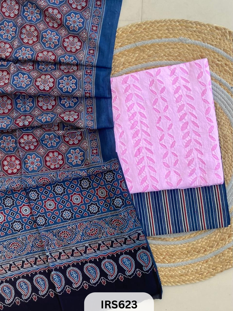 RAJASTHANI HAND STITCHED APLIQUE DYED TOP & BOTTOM WITH AJRAKH DUPATTA