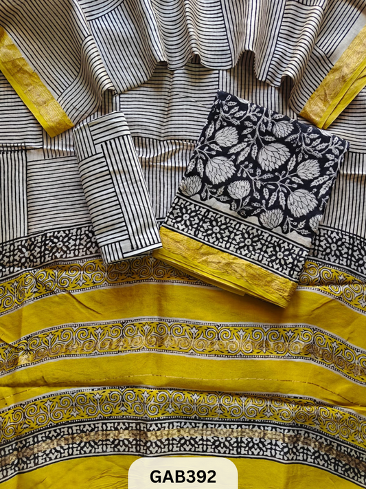 HAND BLOCK PRINTED MAHESHWARI SILK ZARI BORDER | 3 PCS