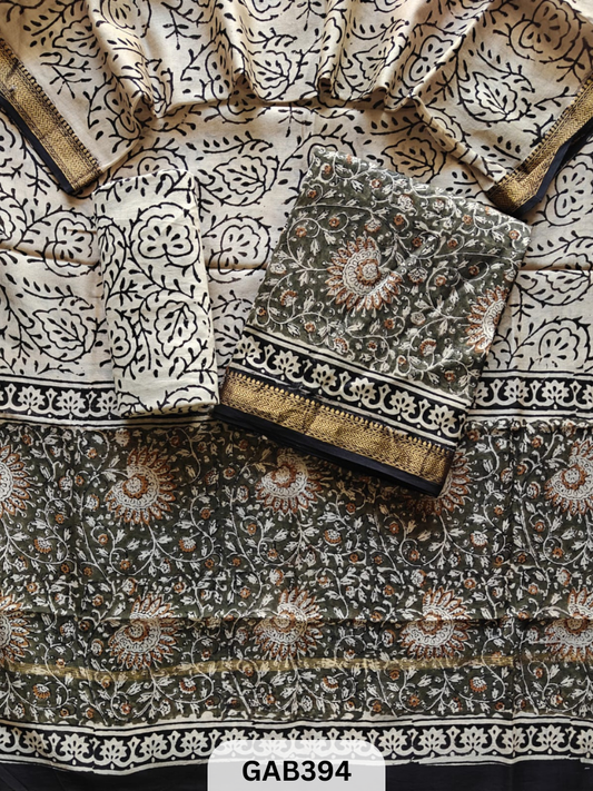 HAND BLOCK PRINTED MAHESHWARI SILK ZARI BORDER | 3 PCS