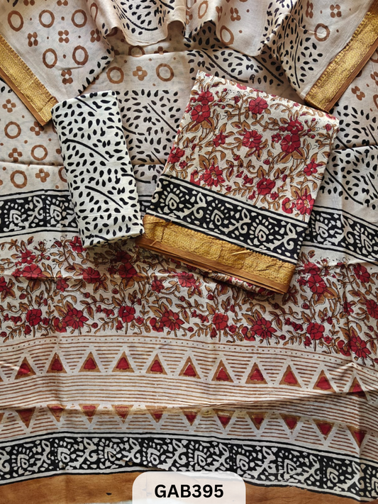 HAND BLOCK PRINTED MAHESHWARI SILK ZARI BORDER | 3 PCS