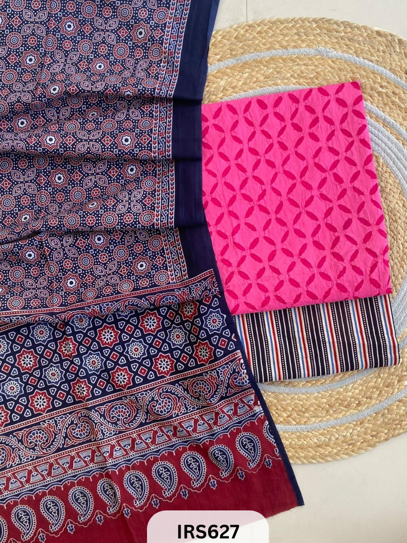 RAJASTHANI HAND STITCHED APLIQUE DYED TOP & BOTTOM WITH AJRAKH DUPATTA