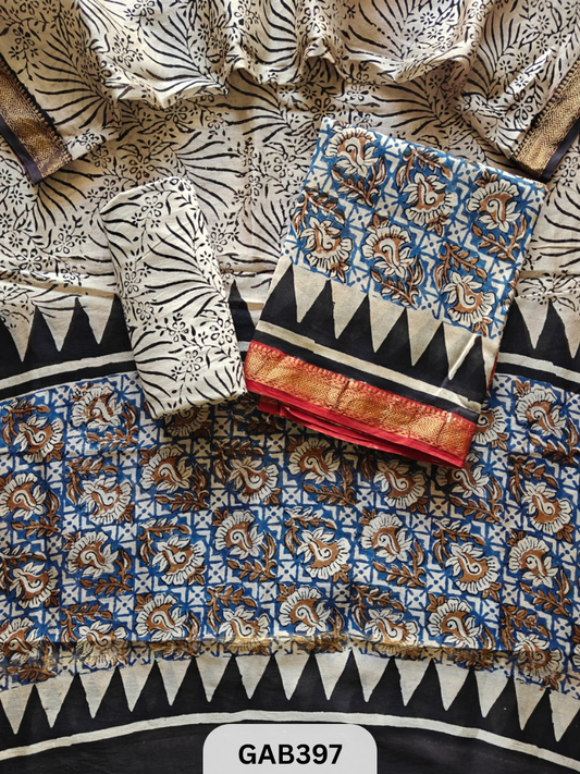 HAND BLOCK PRINTED MAHESHWARI SILK ZARI BORDER | 3 PCS