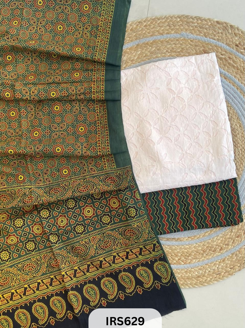 RAJASTHANI HAND STITCHED APLIQUE DYED TOP & BOTTOM WITH AJRAKH DUPATTA