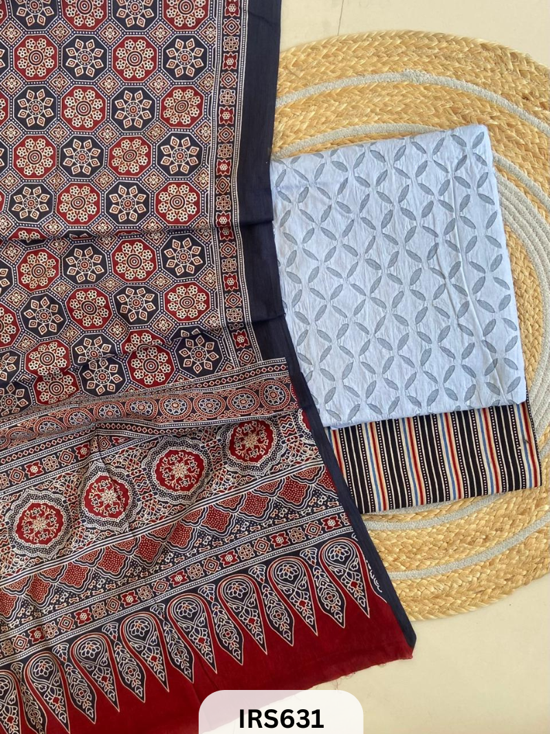 RAJASTHANI HAND STITCHED APLIQUE DYED TOP & BOTTOM WITH AJRAKH DUPATTA
