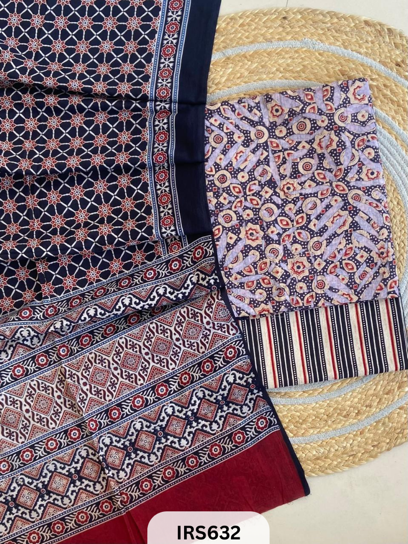 RAJASTHANI HAND STITCHED APLIQUE DYED TOP & BOTTOM WITH AJRAKH DUPATTA