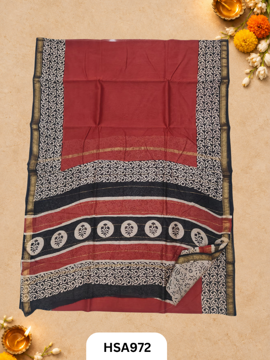 Pure Maheswari Silk Cotton - Handblock Print Saree With Blouse