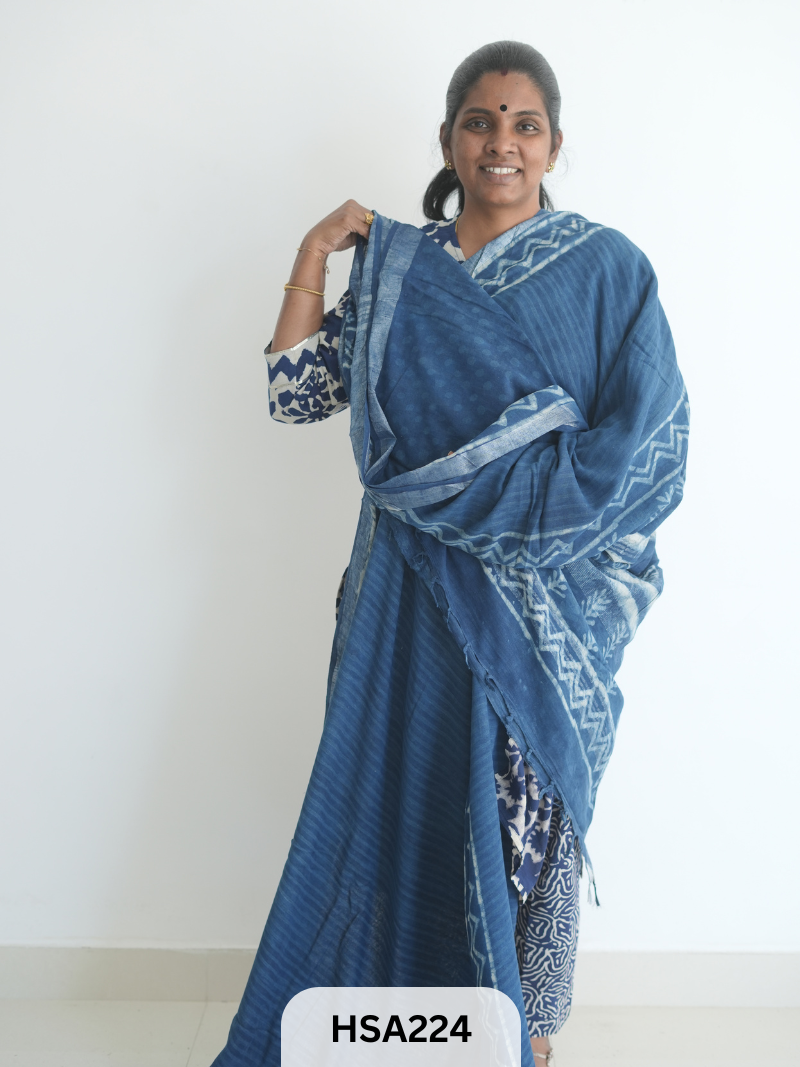 LENIN COTTON HANDBLOCK PRINTED SAREE