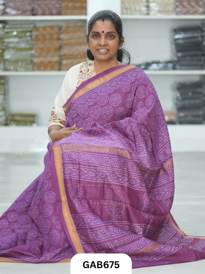 Hand Block Printed Maheshwari Silk Saree