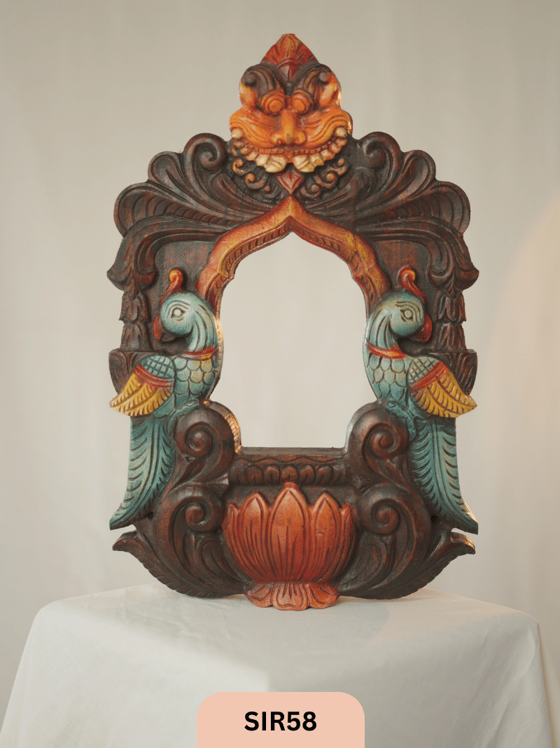 WOODEN YAZHI WITH SENGOTTUVEL HANGING MIRROR - Height 18" INCH, WIDTH 12"INCH