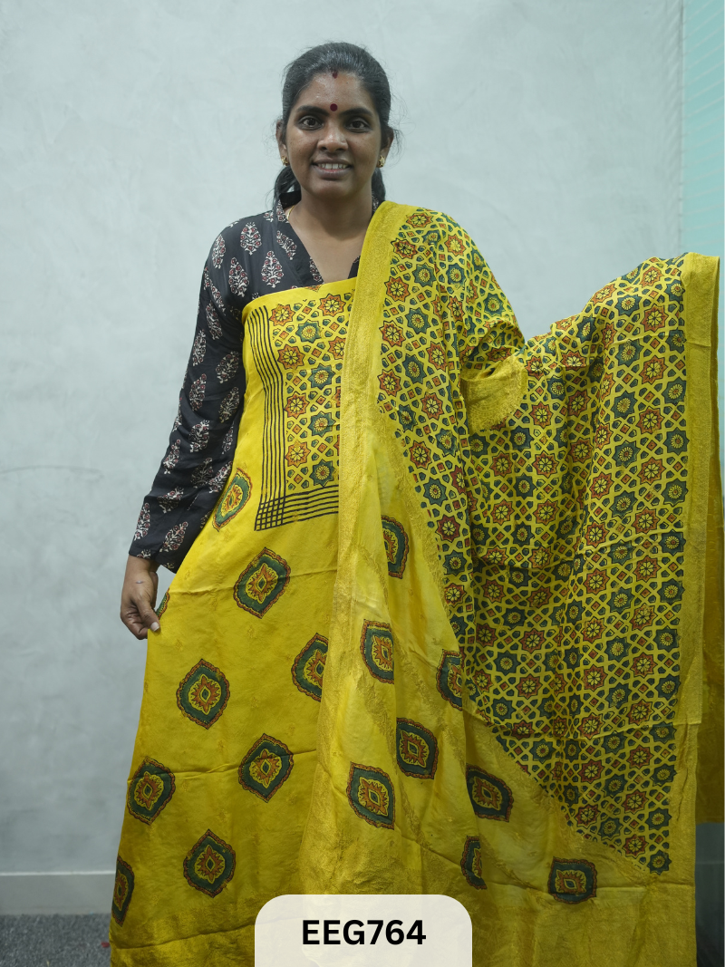 AJRAKH DOLA SILK 2 PCS-UNSTITCHED ( TOP 3.5MTR AND DUPPATA 2.25MTR )