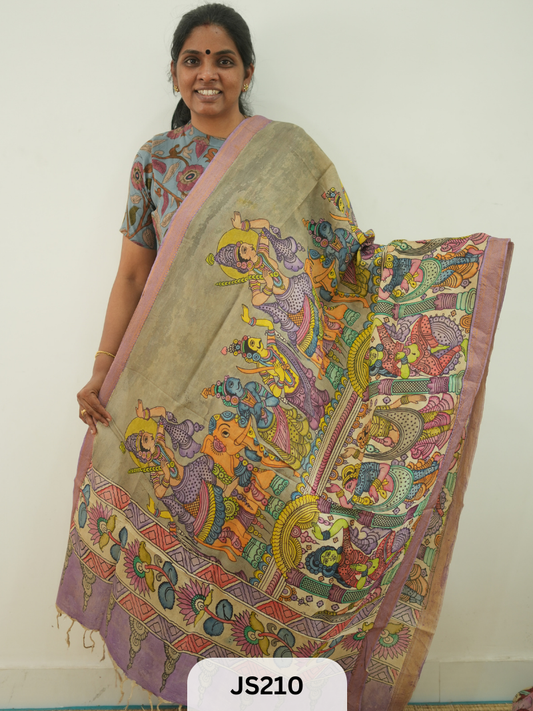 PEN KALAMKARI CHENNURI SILK DUPATTA