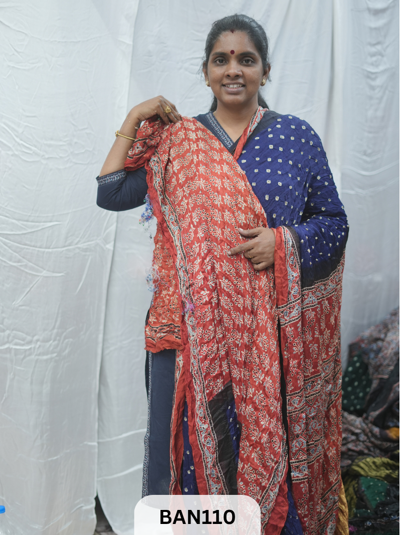 BANDHANI WITH AJRAKH SEMI GAJI SAREE