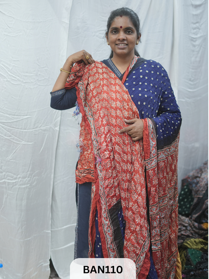 BANDHANI WITH AJRAKH SEMI GAJI SAREE