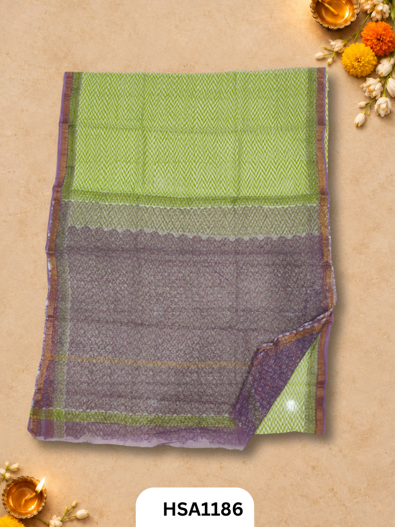 Hand Block Printed Kota Doriya Saree with Blouse