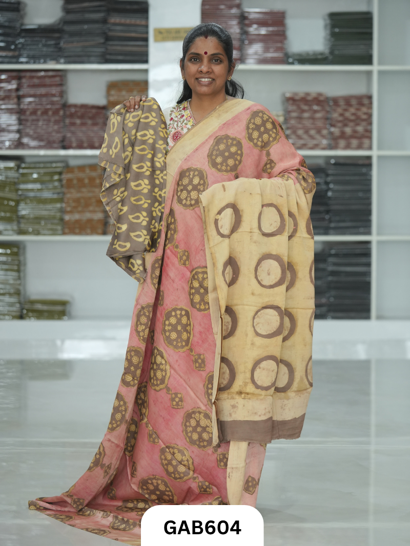 Nashpal & Pomegranate Peel Printed Modal Silk Sarees with blouse