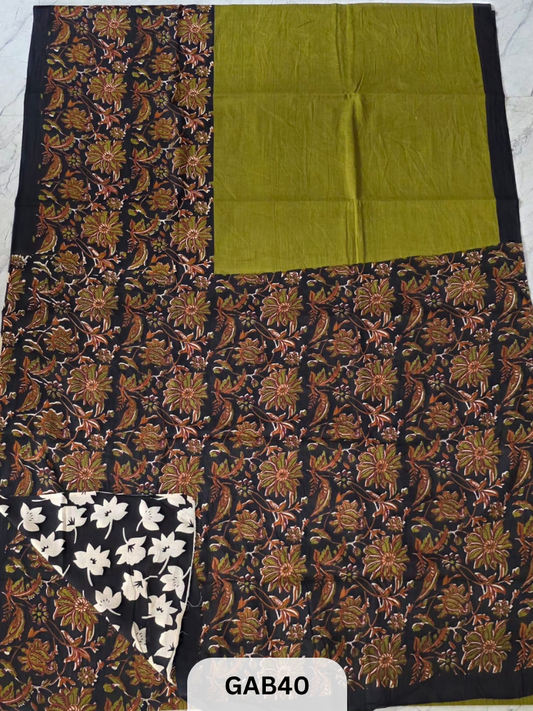 BAGRU PRINT COTTON MULMUL SAREES WITH BLOUSE-SAREE 5.5M +BLOUSE 1M