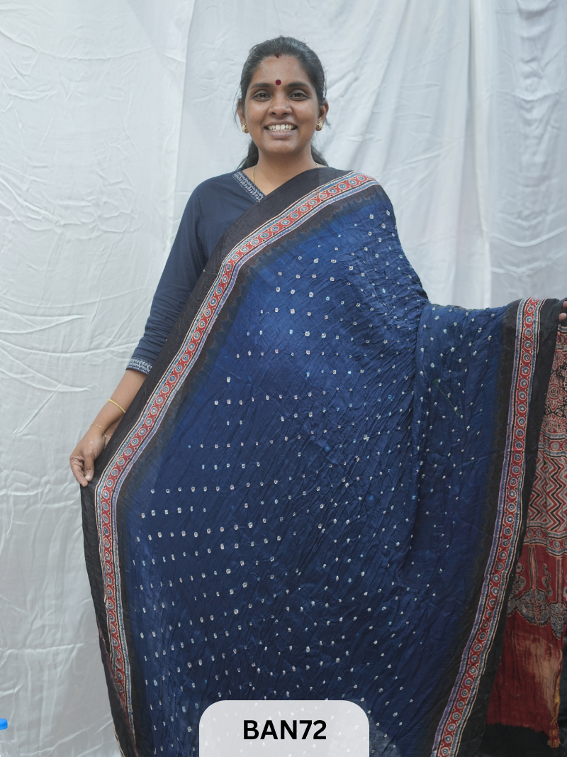 BANDHANI WITH AJRAKH SEMI GAJI SAREE