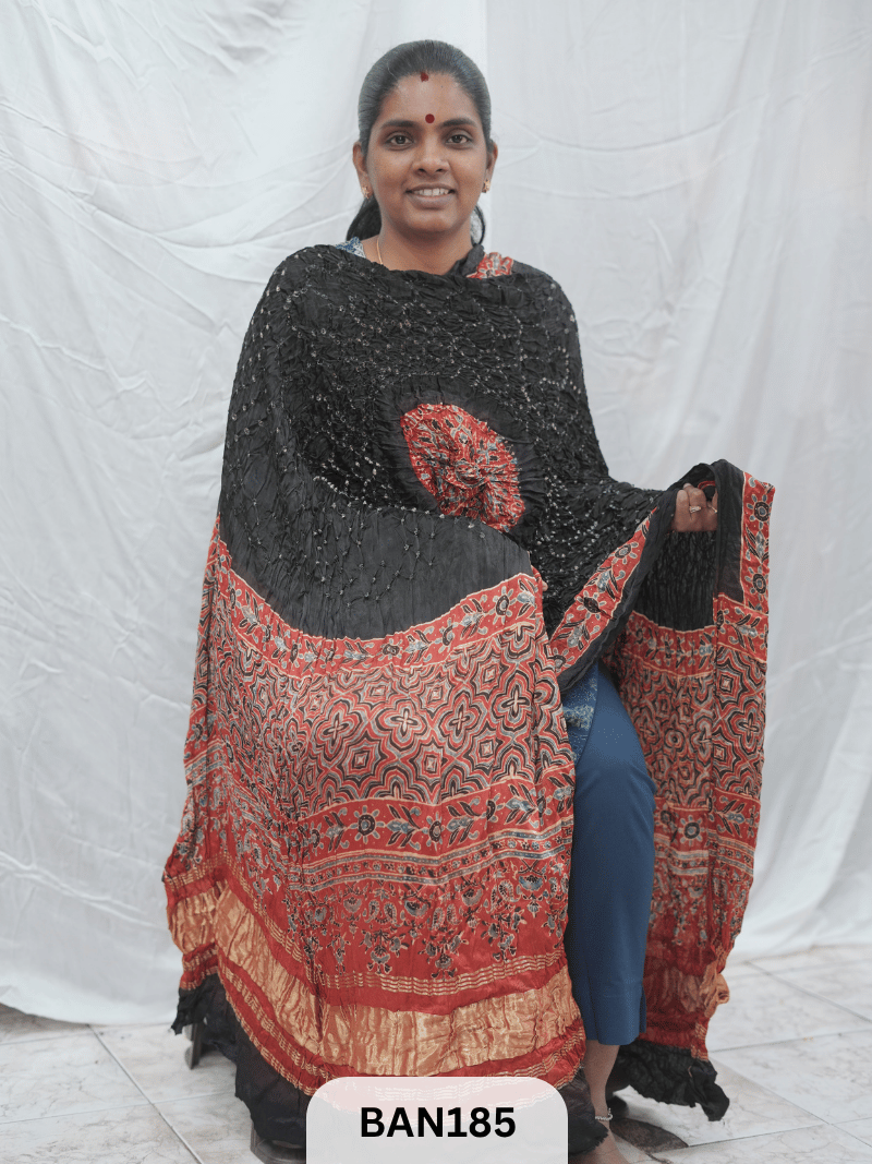 AJRAKH BANDHEJ GUL DUPPATA WITH LAGDI PATTA