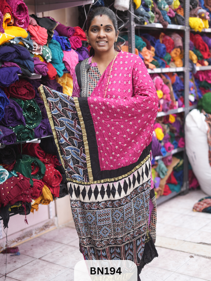 AJRAKH BANDHEJ WITH SKIRT BORDER SAREES | MODAL GAJI FABRIC