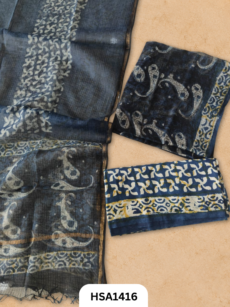 Hand block printed kota doriya suit top &duppta 2.5 meter