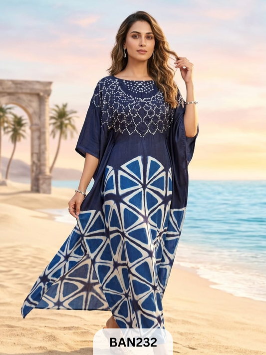 MODAL GUL NECK CLAMP DYE UNSTITCHED  KAFTAN