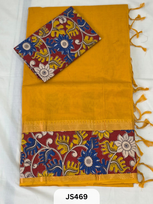 Mangalagiri Cotton X Kalamkari patch Border / dual blouse-1 mtr Kalamkari Blouse