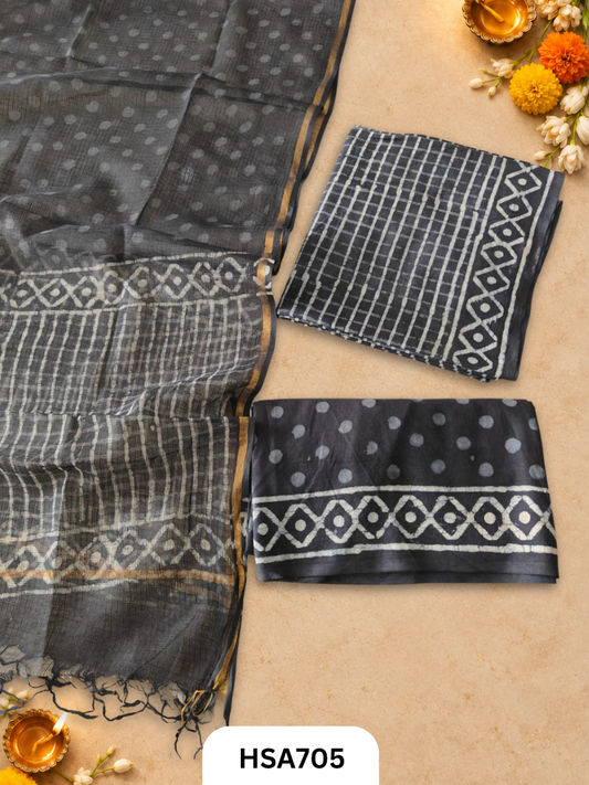 Handblock Printed Kota Doriya Dupatta With Cotton Suits Top 2.5mtr Dupatta 2.5mtr