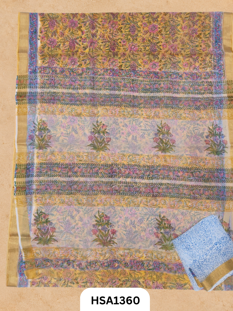 Chiffon Zari Border Saree - Hand Brush Painted