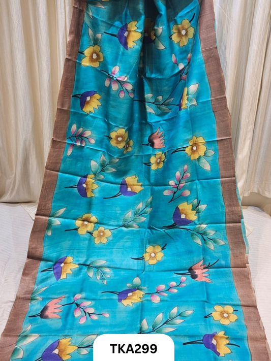 PURE HANDOWEN TUSSAR HAND PAINTED SAREE
