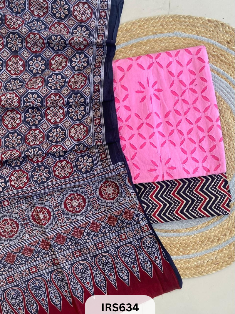 RAJASTHANI HAND STITCHED APLIQUE DYED TOP & BOTTOM WITH AJRAKH DUPATTA