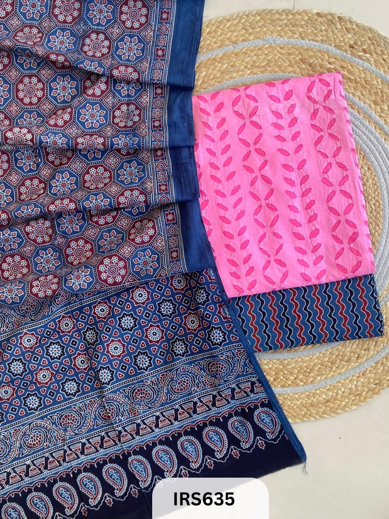RAJASTHANI HAND STITCHED APLIQUE DYED TOP & BOTTOM WITH AJRAKH DUPATTA