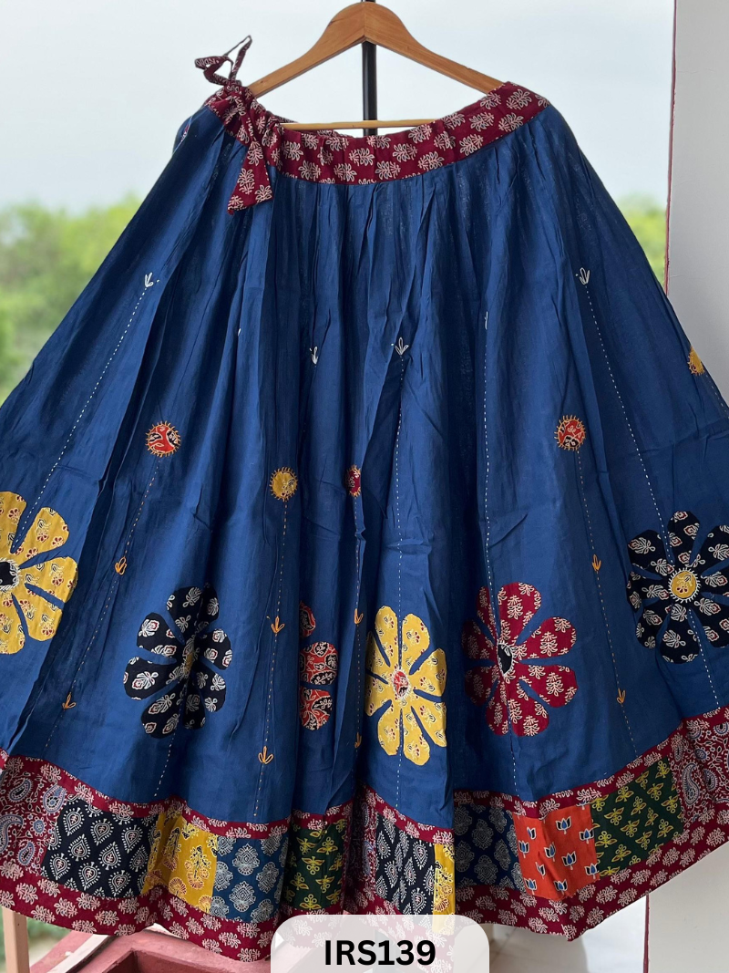 AJRAKH PRINT PATCH WORK AND APLIQUE WORK SKIRT
