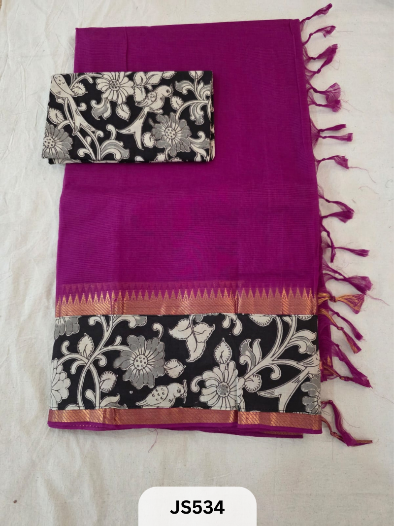 Mangalagiri Cotton X Kalamkari patch Border / dual blouse-1 mtr Kalamkari Blouse