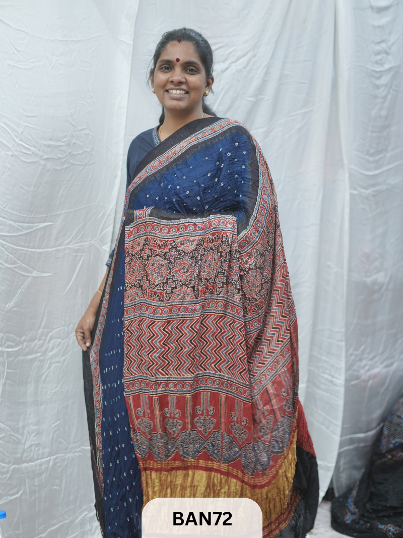 BANDHANI WITH AJRAKH SEMI GAJI SAREE