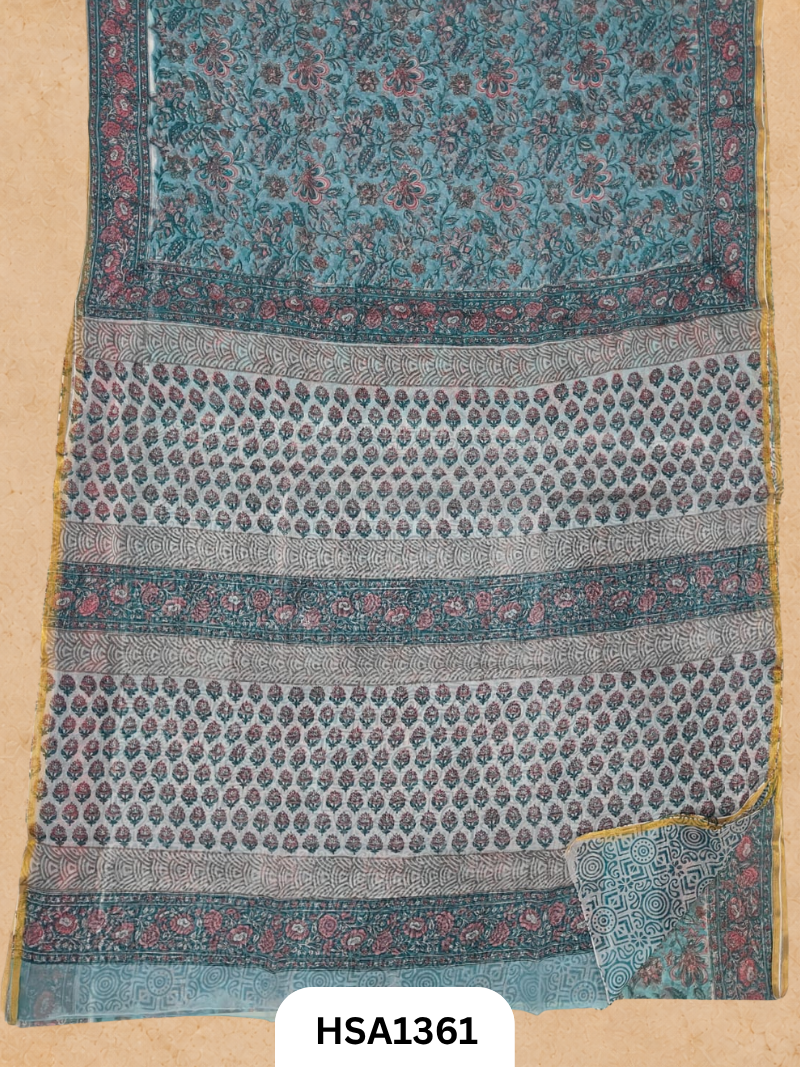 Chiffon Zari Border Saree - Hand Brush Painted